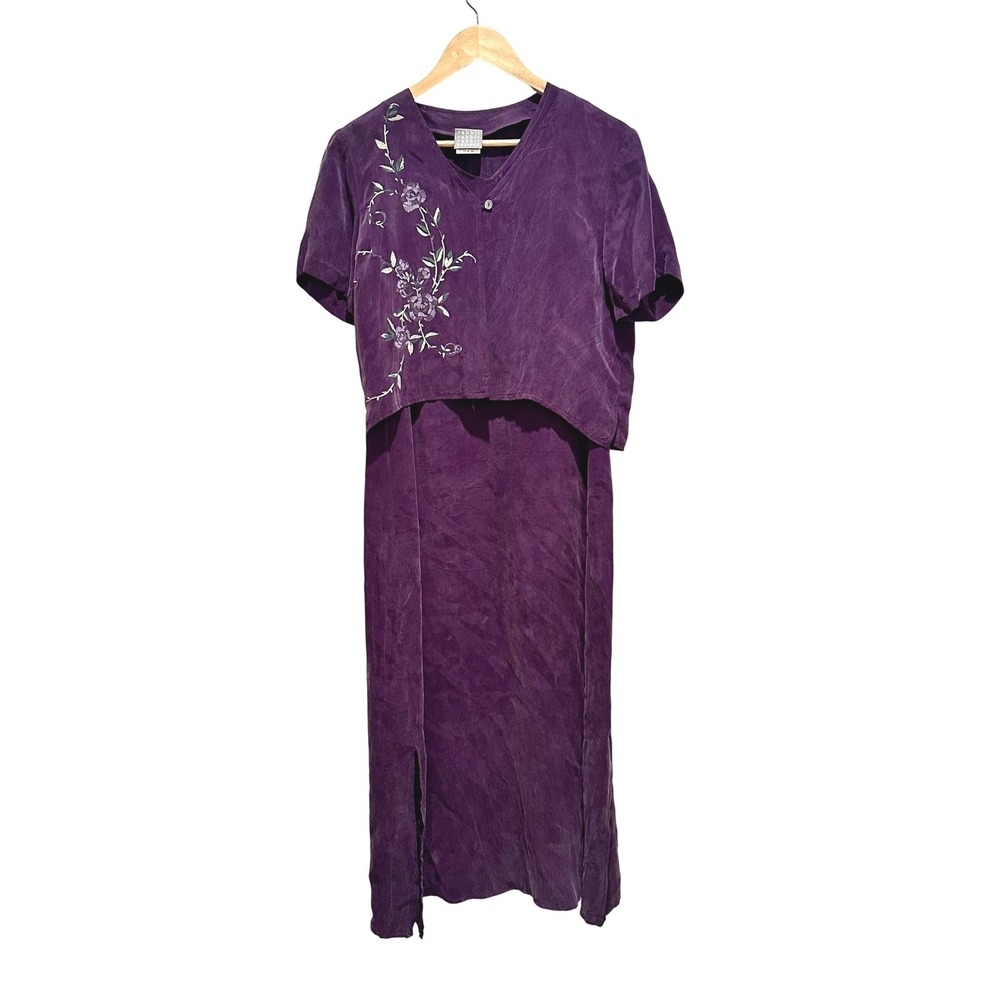 Vintage‎ 90s Rabbit Rabbit Designs Purple Rayon Maxi Dress Jacket Set Size 6